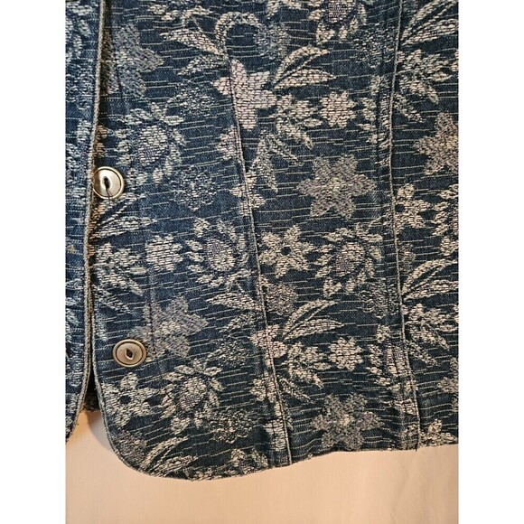 Coldwater Creek Vest STRETCH DENIM Size L Jacquard FLORAL EMBROIDERY Emb… - Picture 3 of 6
